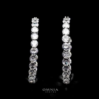 Omnia Rina Radiant Crystal Hoop Earrings in High Quality Zircon Stone Rhodium Plated - Image 2