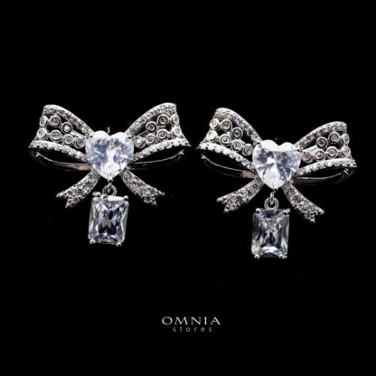 Omnia Lubnah Ribbon Earrings in High Quality Zircon Stone Rhodium Plated