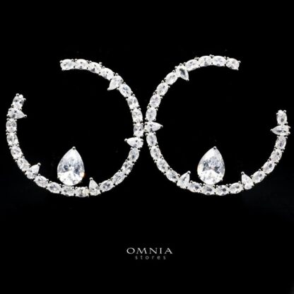 Omnia Maliha Teardrop Accent Crystal Hoop Earrings in High Quality Zircon Stone Rhodium Plated