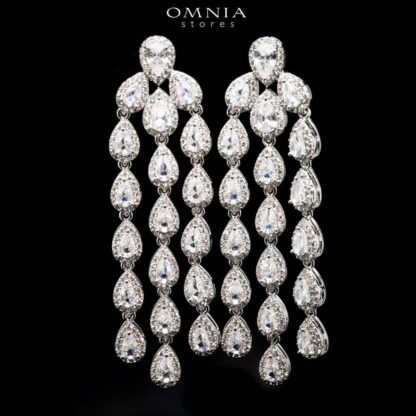 Omnia Sunshine White Cascade Drop Earrings in High Quality Zircon Stone Rhodium Plated - Image 2
