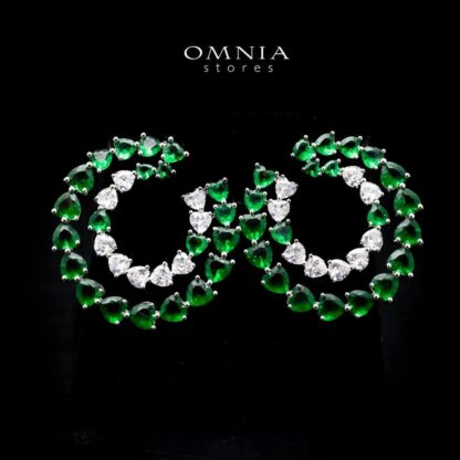 Omnia Basma Infinity Hoop Earrings with White & Green Heart Cut Zircon in High Quality Rhodium Plated - Image 2