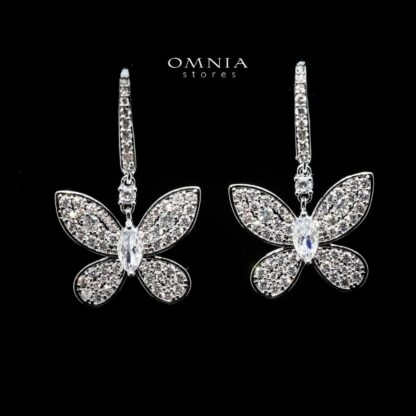 Omnia Jovy White Butterfly Dangle Earrings with High Quality Zircon Stone in Rhodium Plated - Image 3