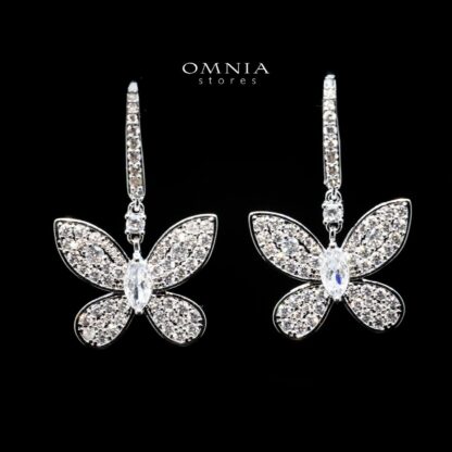 Omnia Jovy White Butterfly Dangle Earrings with High Quality Zircon Stone in Rhodium Plated - Image 2