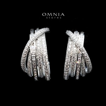 Omnia Tiffany Pure white Double Tone Wrap Hoop Earrings in High Quality Rhodium Plated