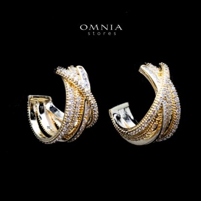 Omnia Tiffany Double Tone Wrap Hoop Earrings with White Zircon in High Quality Rhodium Plated - Image 2