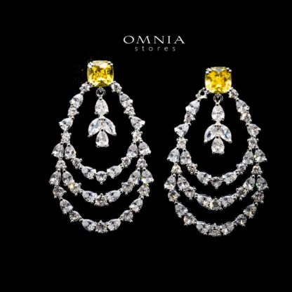 Omnia Haneen Tiered Drop Earrings with Yellow and White Zircon in High Quality Rhodium Plated - Image 2