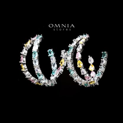 Omnia Amina Hoop Earrings with Multicolor Zircon in High Quality Rhodium Plated - Image 2