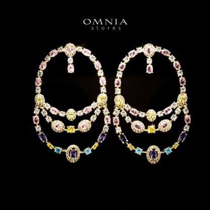 Omnia Laila Layered Earrings with Multicolor Zircon in High Quality Rhodium Plated - Image 2