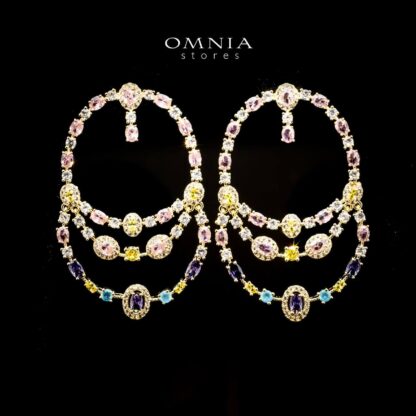 Omnia Laila Layered Earrings with Multicolor Zircon in High Quality Rhodium Plated - Image 3
