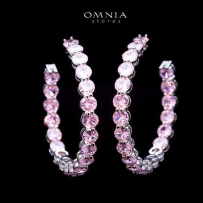 Omnia Rina Pink Radiant Crystal Hoop Earrings in High Quality Zircon Stone Rhodium Plated