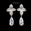 Omnia Ameera Floral Drop Earrings with White Zircon Stone in High Quality Rhodium Plated - Image 2