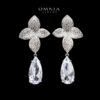 Omnia Ameera Floral Drop Earrings with White Zircon Stone in High Quality Rhodium Plated - Image 3