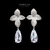 Omnia Ameera Floral Drop Earrings with White Zircon Stone in High Quality Rhodium Plated