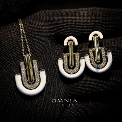 Omnia Andy White Set Accessories in High Quality Zircon Stone Rhodium Plated