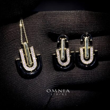 Omnia Andy Black Set Accessories in High Quality Zircon Stone Rhodium Plated