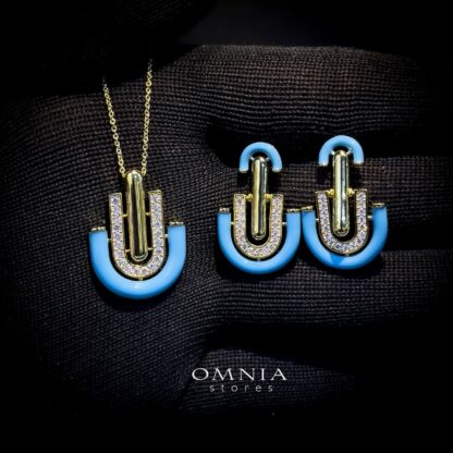 Omnia Andy Blue Set Accessories in High Quality Zircon Stone Rhodium Plated - Image 3
