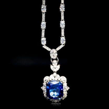 Omnia Amal Blue Sapphire Pendant Necklace in 92.5 Silver with High Quality Simulated Diamonds - Image 2