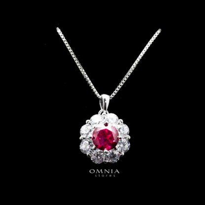 Omnia Mashael Red Pendant Necklace in 92.5 Silver with High Quality Simulated Diamonds