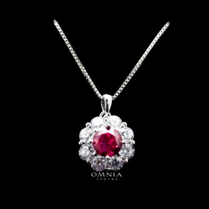 Omnia Mashael Red Pendant Necklace in 92.5 Silver with High Quality Simulated Diamonds - Image 2