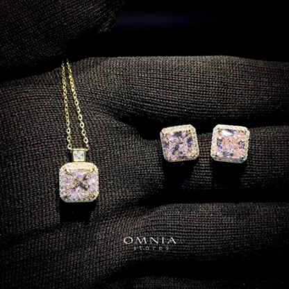 Omnia Zainab Pink Set in 92.5 Silver with High Quality Iced Cut Stone - Image 2