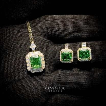 Omnia Mai Green Set in 92.5 Silver with High Quality Iced Cut Stone
