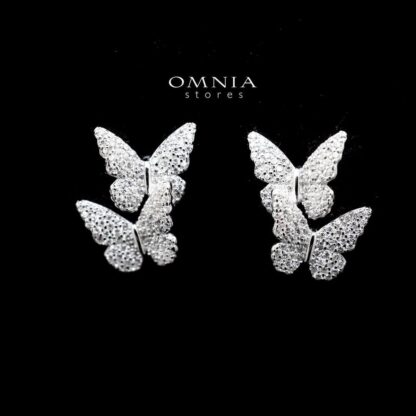 Omnia Triple Butterfly Stud Earrings in 92.5 Silver With High Quality Zircon Stone - Image 3