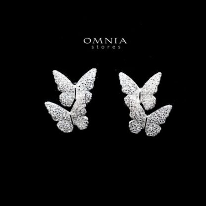 Omnia Triple Butterfly Stud Earrings in 92.5 Silver With High Quality Zircon Stone - Image 2