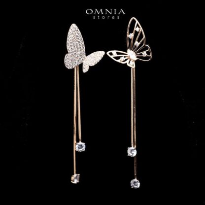 Omnia Basma Butterfly Rose Gold Long Drop Earrings in 92.5 Silver With High Zircon Stone - Image 2
