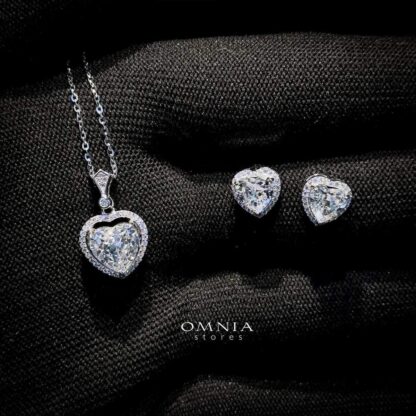 Omnia Faria White Iced Cut Heart Necklace and Earrings Set in 92.5 Silver - Image 2