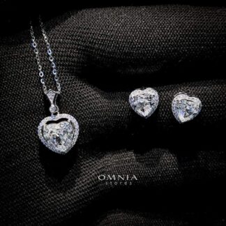 Omnia Faria White Iced Cut Heart Necklace and Earrings Set in 92.5 Silver