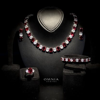 Omnia Gemma Red Bridal Full Set in High Quality Simulated Diamonds