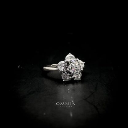 Omnia Ivana Pure White Flower Ring in High Quality Iced Cut
