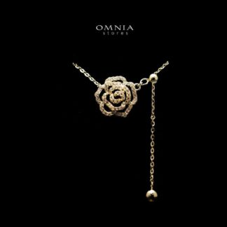 Omnia Rose Floral Gold Necklace with High Quality Zircon Stones in 92.5 Silver