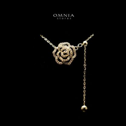 Omnia Rose Floral Gold Necklace with High Quality Zircon Stones in 92.5 Silver