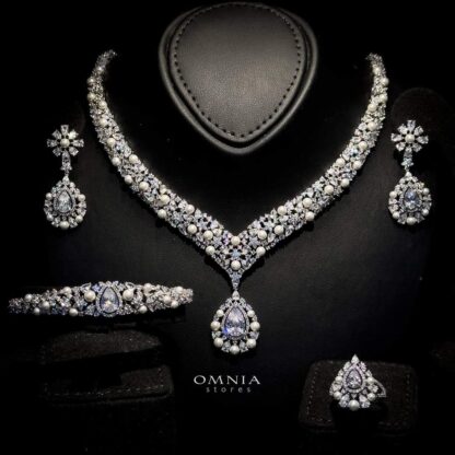 Omnia Rawan White Bridal Full Set High Quality Zircon Stone in Rhodium Plated