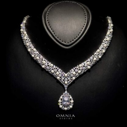 Omnia Rawan White Bridal Full Set High Quality Zircon Stone in Rhodium Plated - Image 2
