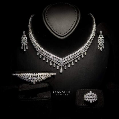 Omnia Sima White Bridal Full Set in High Quality Zircon Stone Rhodium Plated