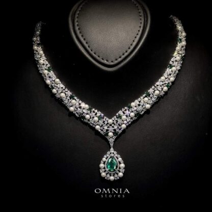 Omnia Rawan Green Bridal Full Set High Quality Zircon Stone in Rhodium Plated - Image 3