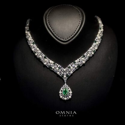 Omnia Rawan Green Bridal Full Set High Quality Zircon Stone in Rhodium Plated - Image 2