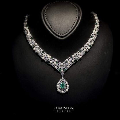 Omnia Rawan Green Bridal Full Set High Quality Zircon Stone in Rhodium Plated - Image 5