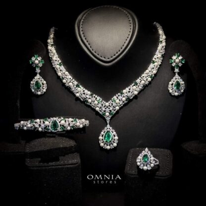 Omnia Rawan Green Bridal Full Set High Quality Zircon Stone in Rhodium Plated - Image 4