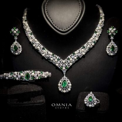 Omnia Rawan Green Bridal Full Set High Quality Zircon Stone in Rhodium Plated - Image 6