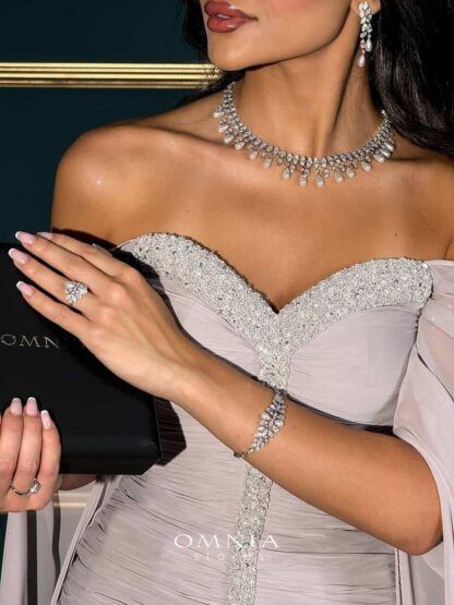 Omnia Nadah White Bridal Full Set in High Quality Zircon Stone Rhodium Plated - Image 3