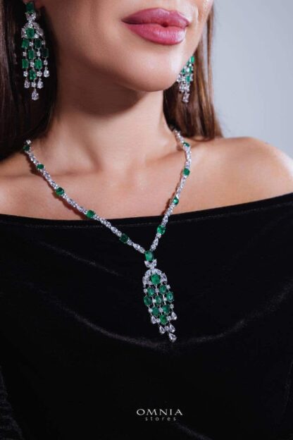 Omnia Israa Green Necklace In 92.5 Silver High Quality Simulated diamonds - Image 3