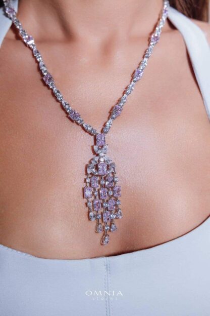 Omnia Israa Pink Necklace In 92.5 Silver High Quality Simulated diamonds - Image 2