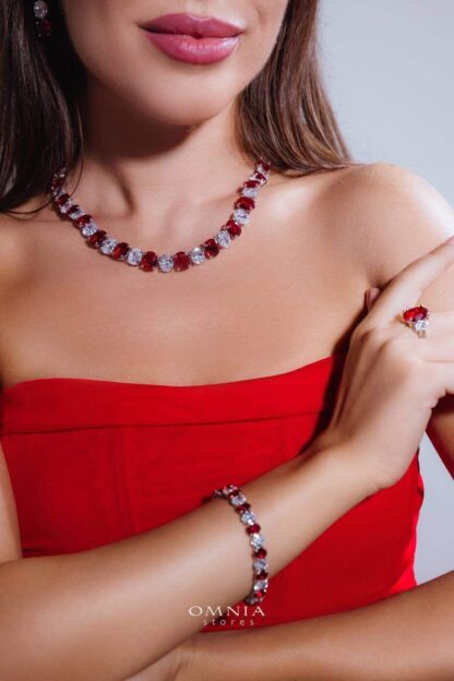 Omnia Gemma Red Bridal Full Set in High Quality Simulated Diamonds - Image 4