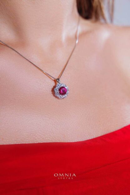 Omnia Mashael Red Pendant Necklace in 92.5 Silver with High Quality Simulated Diamonds - Image 4
