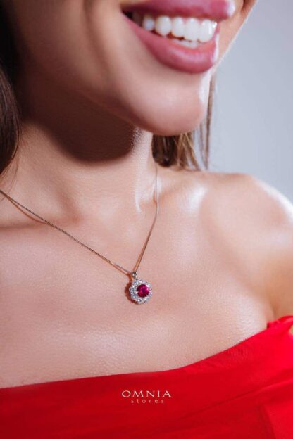 Omnia Mashael Red Pendant Necklace in 92.5 Silver with High Quality Simulated Diamonds - Image 3