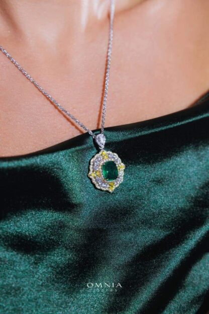 Omnia Maliya Green Necklace in 92.5 Silver High Quality Simulated Diamonds - Image 4