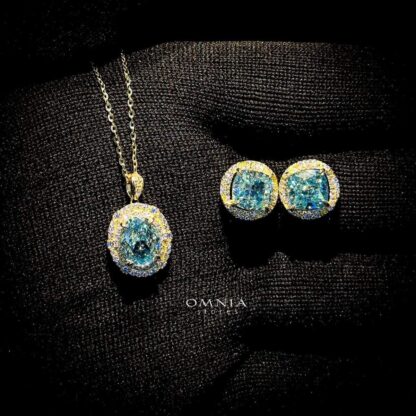 Omnia Laila Sky Blue Set in 92.5 Silver with High Quality Iced Cut Stone - Image 2